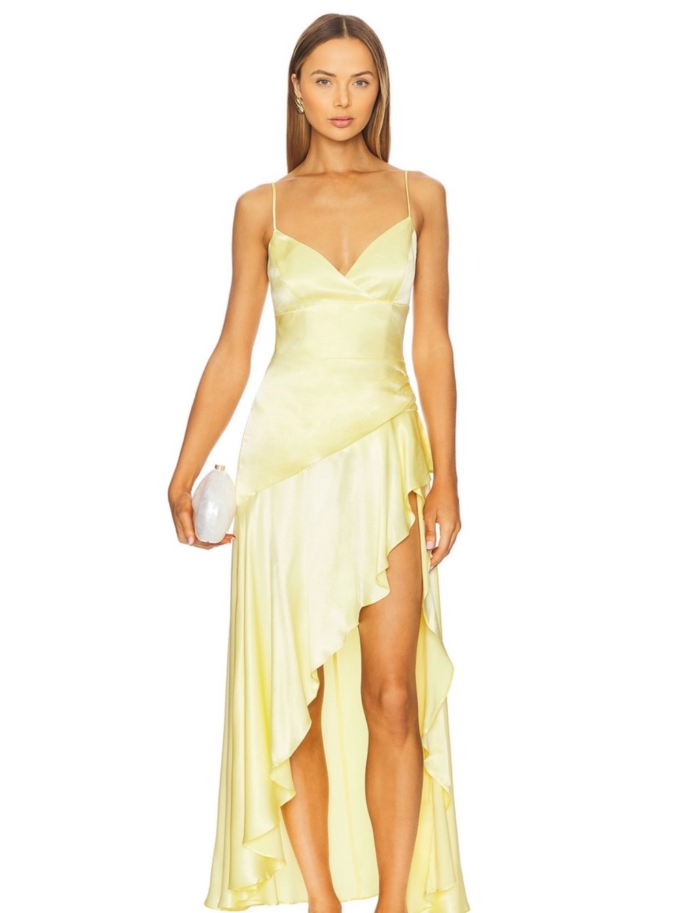 Bardot Pale Yellow Satin Slip Maxi Dress